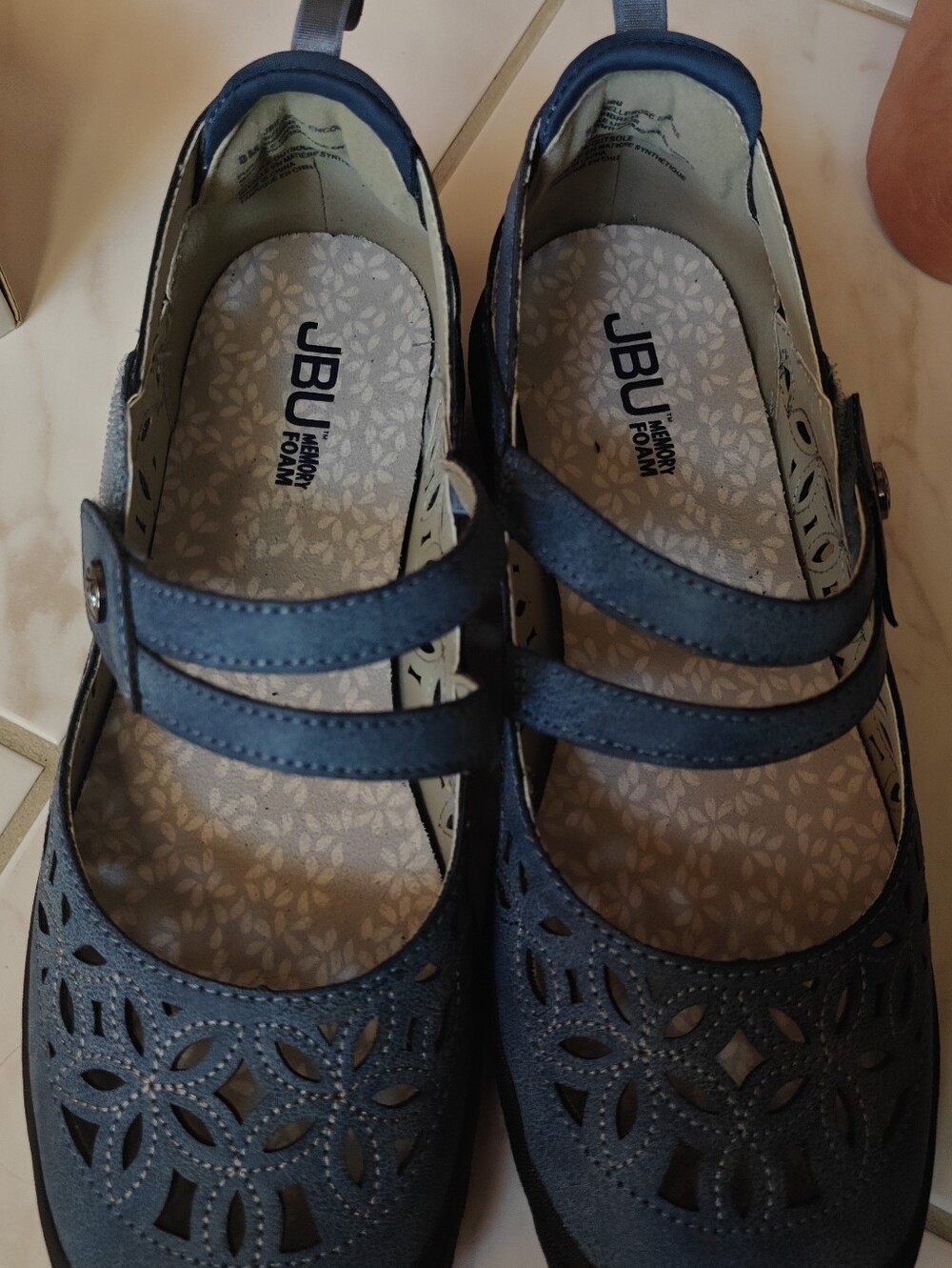 JBU Navy Laser-Cut Mary Jane Flats, Size 8